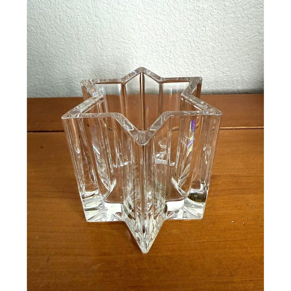 Royal‎ Crystal Rock RCR Italy 24% Lead Crystal Star Candle Holder Vase 3.25"
